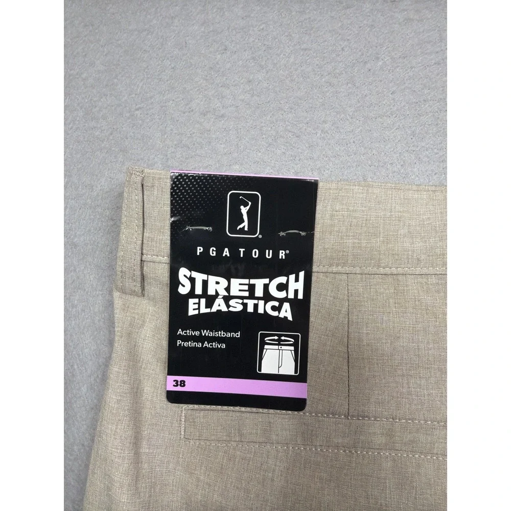 PGA Tour Mens Golf Shorts 38 Khaki Color Heather Stretch Moisture Wicking